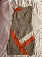 Quisque 38 beżowa sukienka z elementami bieli i pomarańczowego