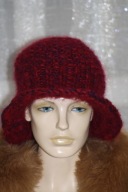 CZAPKA kapelusz retro moher rekodzielo melanz wisnia bordo