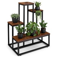 STOJAK NA KWIATY KWIETNIK LOFTOWY PÓŁKI DĄB CZARNY MAT REGULOWANY 30KG 67CM