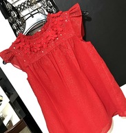 5 Imprezowa świąteczna czerwień złoty nalot cekiny koraliki falbany 6lat