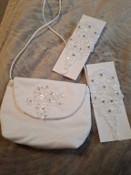 TOREBKA KOMUNIJNA BIAŁA Z KRYSZTAŁKAMI Rękawiczki komunijne