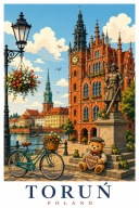 Plakat Toruń 30x40 Miś Piernik Flisak Żabki Pokój