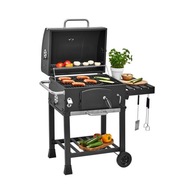 Grill węglowy żeliwny ruszt solidny pokrywa popielnik misa 42x57,5 cm