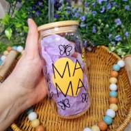 Prezent Dzień Matki Kubek Mama 500ml szklany ze słomką i pokrywką handmade