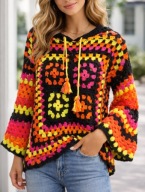 Kolorowy sweter na szydełku handmade boho rękodzieło