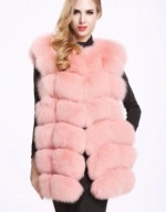 KAMIZELKA FUTRZANA LISY z lisów pudrowy róż pink