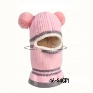 Czapka Kominiarka Różowo Szara Dziewczynka Pompony 1-3 lata Miękkie Wnętrze