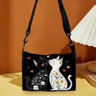 TORBA TOREBKA W KOTA KOT CAT VINTAGE RETRO CZARNO-BIAŁA TUBA MODA