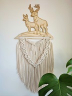 MAKRAMA BOHO DEKORACJA NA ŚCIANĘ DREWNO 90X40