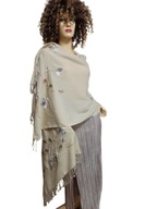 INDIGO SZAL wełniany z aplikacjami haft cekiny koraliczki 76x185