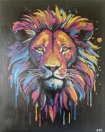 Lew – obraz olejny na płótnie, werniks, efekt metaliczny 2025 – "WOŚP 2026"