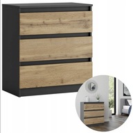 KOMODA SZAFKA ANTRACYT DĄB WOTAN 3 SZUFLADY NOWOCZESNA DO SALONU SYPIALNI