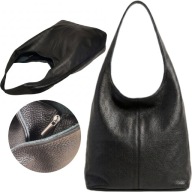 Torebka damska skórzana klasyczna czarna shopper worek duża A4 ramię włoska