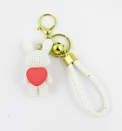 Brelok do torebki kluczy damski króliczek biały różowe serduszko dzwonek