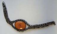 Antyczna zjawiskowa bransoleta z dużym bursztynem sygnowana 925