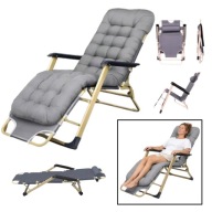 LEŻAK FOTEL OGRODOWY SKŁADANY PODUSZKA MATERAC SZARY METAL IDEAL