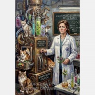 Maszyna do produkcji kotów obraz płótno 55x80 doktor kot ilustracja pop art