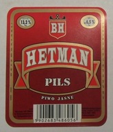 STARA ETYKIETA PIWO JASNE HETMAN PILS BROWAR KRASNYSTAW