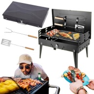 GRILL OGRODOWY TURYSTYCZNY WALIZKA SKŁADANY PRZENOŚNY + AKCESORIA SZTUĆCE