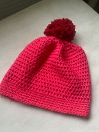 ciepła różowa czapka zimowa z pomponem hand made sportowa