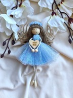 Anioł Stróż niebieski Makrama Aniołek na szczęście lalka na prezent