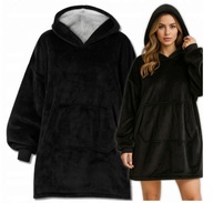 KOCOBLUZA OVERSIZE 2W1 CIEPŁA GRUBA FUTRZANA BLUZA Z KAPTUREM CZARNA UNISEX