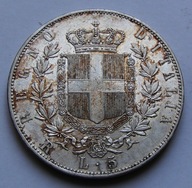 Włochy 5Lirów 1876r srebro , piękna