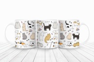 Kubek z kotami 330ml, koty rysunkowe, kubek z nadrukiem