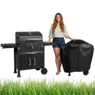 GRILL OGRODOWY WĘGLOWY DUŻY CZARNY ŻELIWNY RUSZT Z SZAFKĄ + POKROWIEC