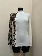 Bluza prążek panterka złote guziki biały uni