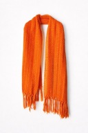 Neonowy długi pomarańczowy szalik zimowy z frędzlami splot warkoczowy