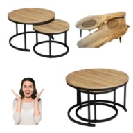 OKRĄGŁY STOLIK KAWOWY SKŁADANY ZESTAW LOFTOWY LOFT DREWNIANY CZARNY