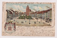 Chojnów Rynek 1901r. LITOGRAFIA z Herbem Ł961