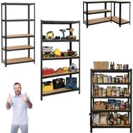 REGAŁ CZARNY METALOWY UNIWERSALNY DREWNIANY WCISKANY GARAŻOWY 150 x 75 x 30