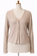 Brązowy Sweter Michelle – Rozpinany na Guziki, Prążkowany w Prążek – 36 S