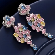 KOLCZYKI piękne modne sztuczny kryształ DŁUGIE KWIATY DAISY WARSTWY