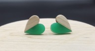 Kolczyki drewno i żywica SERCA ZIELONE
