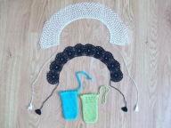 17 DWA KOŁNIERZYKI SZYDEŁKOWE + DWA WORECZKI SZYDEŁKOWE NA DROBIAZGI