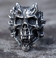 Sygnet Czaszka Wampir z Rogami stal nierdzewna 316L