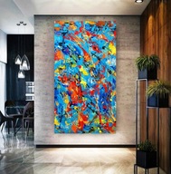 Obraz DUŻY Akryll 200/100 Abstrakcja Niebieska ręcznie malowana Pollock