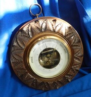 Stary ogromny 25cm BAROMETR otwarte serce fazowane szkło okrągły rzeźbiony