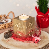 Złoty świecznik glamour drewniany świecznik rzeźbiony PREZENT