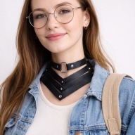 Choker Harness Eko Skóra Regulowany Czarny 35-47cm Casual