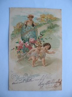 WESOŁYCH ŚWIĄT RYDWAN Z PISANKĄ ANIOŁKI przedwojenna POCZTÓWKA