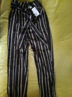 Spodnie czarne w paski z wiązaniem (34) H&M