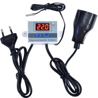 TERMOSTAT ELEKTRONICZNY REGULATOR TEMP. Z GNIAZDEM I WTYCZKĄ 230V