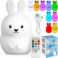 Silikonowa Lampka Nocna Króliczek LED RGB – Kolorowa, z Pilotem, USB