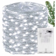DRUCIKI LAMPKI CHOINKOWE 100 LED 10M NA DRUCIKU NA BATERIE BIAŁY ZIMNY