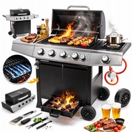 GRILL GAZOWY OGRODOWY NA TARAS ŻELIWNY RUSZT NIERDZEWNY 6+1 POKROWIEC HIT