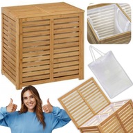 KOSZ NA PRANIE BIELIZNĘ ZABAWKI ZAMYKANY DUŻY KUFER 100L DREWNIANY POKRYWA